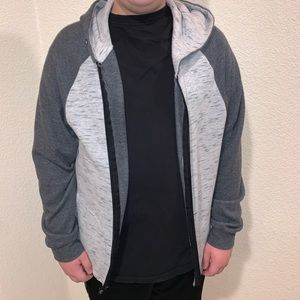 Grey and white zip up hoodie